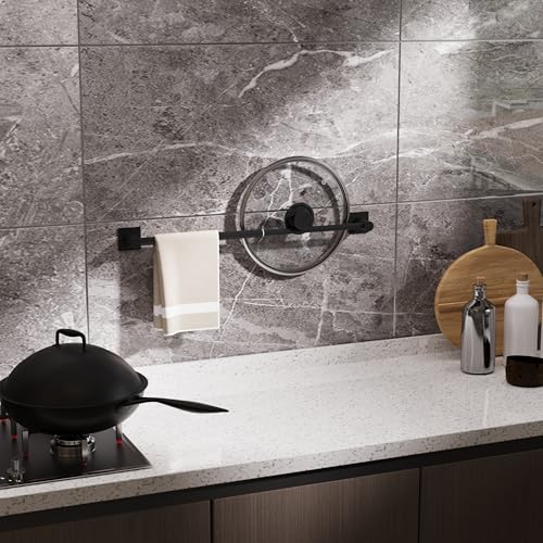 Towel Bar, Self-Adhesive Towel Racks for Bathroom, Matte Black | Adjustable 13 to 23.6 Inch Stick on Towel Rod, 304 Stainless Steel Towel Holder, Rustproof, Square Base, No Drill, Modern - color: Matte Black, size: Self-Adhesive