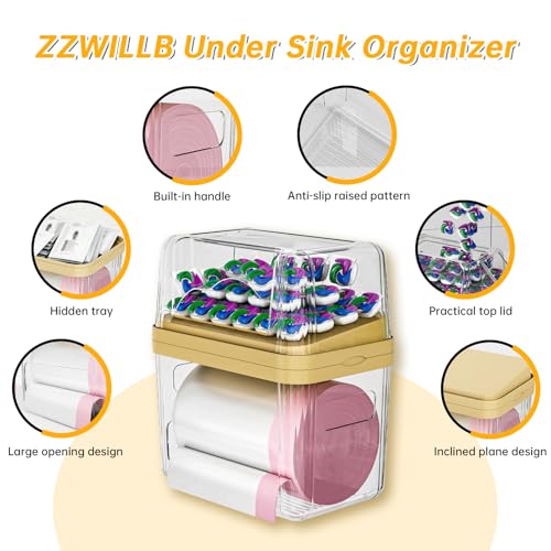 2-in-1 Trash Bag Dispenser & Laundry/Dishwasher Pods Container, Clear Acrylic Garbage Bag Holder with Removable Lids, Under Sink Organizer Kitchen Pantry Storage Box - size: 3IN1 Yellow Holder