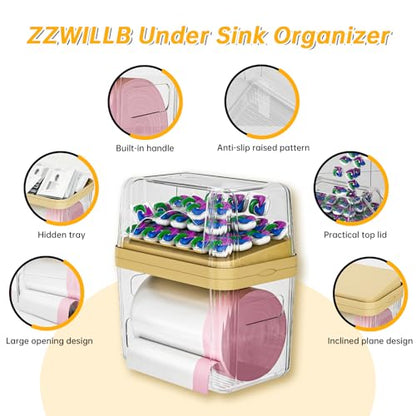 2-in-1 Trash Bag Dispenser & Laundry/Dishwasher Pods Container, Clear Acrylic Garbage Bag Holder with Removable Lids, Under Sink Organizer Kitchen Pantry Storage Box - size: 3IN1 Yellow Holder