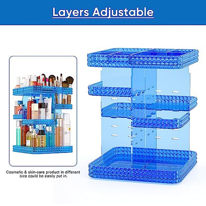 Makeup Organizer, 360 Degree Rotating Adjustable Cosmetic Storage Display Case with 6 Layers Large Capacity, Fits Cosmetics, Perfume, Skin Care, Makeup Brushes, Lipsticks (Blue) - color: Blue