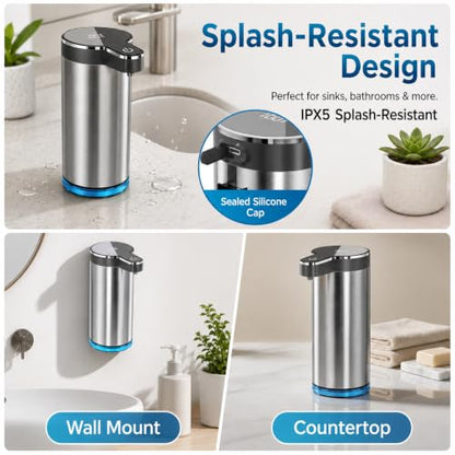 Automatic Liquid Soap Dispenser（IPX5 Waterproof, 12oz/350ml） | Touchless Rechargeable Soap Dispenser for Kitchen & Bathroom, 4 Adjustable Liquid Levels, USB-C - color: St-01 Liquid Gray