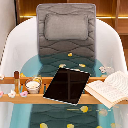 OMYSTYLE Full Body Bath Pillow, Bath Pillows for tub with Mesh Washing Bag & 21 Non-Slip Suction Cups, Spa Bathtub for Head Neck Shoulder and Back Support - 5D Air Mesh & Quick Drying | Gray - color: Gray