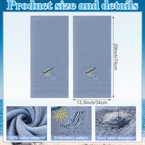 SmoothNovelty 2 Pcs Hand Towels Bathroom Decor 14x29 Inch Embroidered 100% Cotton Soft Absorbent Spring Summer Decorative Hand Towels for Bathroom Kitchen(Beach Chair,Slate Blue) - style: Classic Beach Chair