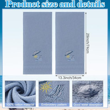 SmoothNovelty 2 Pcs Hand Towels Bathroom Decor 14x29 Inch Embroidered 100% Cotton Soft Absorbent Spring Summer Decorative Hand Towels for Bathroom Kitchen(Beach Chair,Slate Blue) - style: Classic Beach Chair