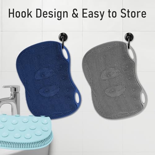 Silicone Shower Foot Scrubber Mat XL with Non-Slip Suction Cups | Feet Toes Deep Clean Exfoliate Massage Brush without Bending, Use in Shower Bathtub Floor Bathroom Safe 17.4*13.4" Light Blue - color: 17.4*13.4" Light Blue