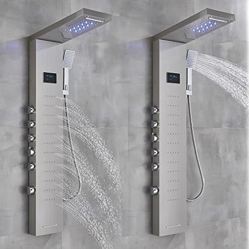 Stainless steel rain shower panel LED waterfall body Jets tower system