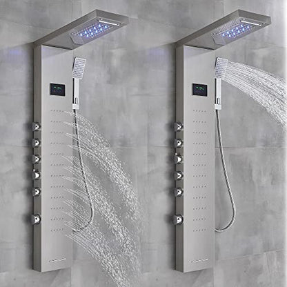 Stainless steel rain shower panel LED waterfall body Jets tower system