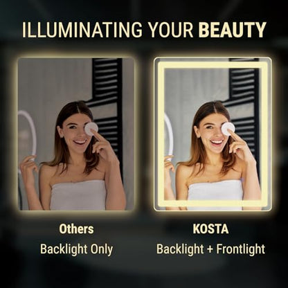 LED Bathroom Mirror Rectangle 24x32 Luxury Warm Light Vanity Premium Dimmable Touch Button Modern Decorative Shatter-Proof Wall Mount - size: 24"L x 32"W