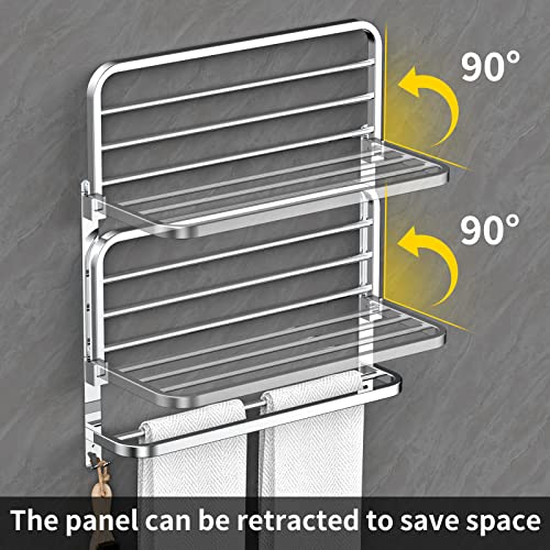 CAXIMSY 22.8Inch Towel Rack for Bathroom and Lavatory Towel Hanger with Wall Mount Towel Bars 304 Stainless Steel No Drill (Collapsible Towel Rack) - color: Collapsible Towel Rack With Double Shelves
