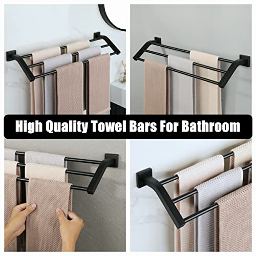 Alise GK9009 SUS304 Stainless Steel Bathroom Double Towel Bar Towel Rack Hanger (Matte Black, 24-Inch(3-Bars)) - color: Matte Black, size: 24-Inch (3-Bars)