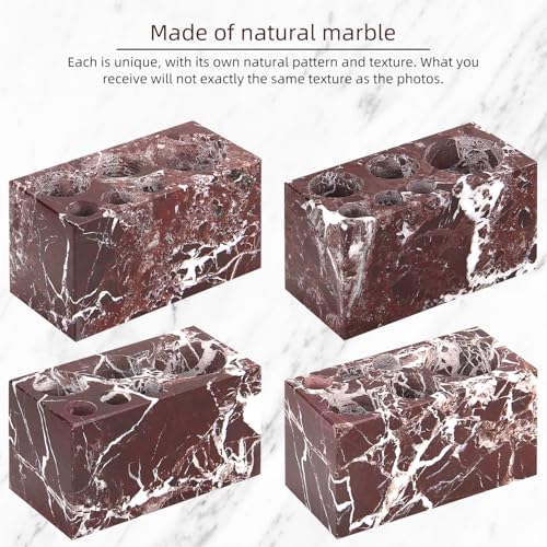 Natural Marble Toothbrush Holder, Rosso Lepanto, 6 Slots | Large Bathroom Organizer Countertop, Ventilation Design, Stone Toothbrush and Toothpaste Stand, Non-Slip Silicone Pads - color: Rosso Lepanto, size: 6 Slots