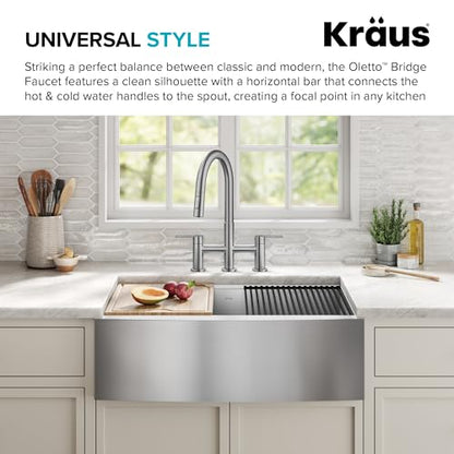 KRAUS Oletto Bridge Kitchen Faucet with Pull-Down Sprayhead in Spot-Free Stainless Steel, KPF-3122SFS - color: Spot Free Stainless Steel, style: Bridge Faucet