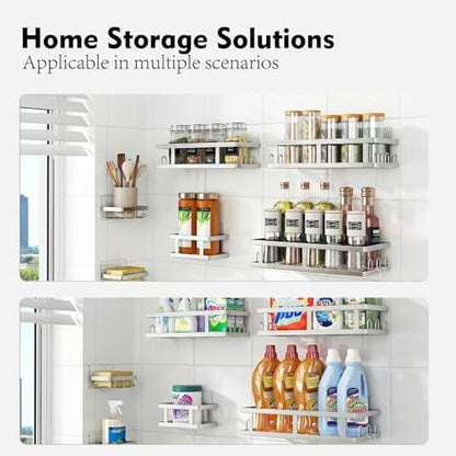 Youvip Silver Shower Caddy 6 Pack | No Drill, Large Capacity, 6 Adhesives, 24 Built-In Side Hooks - color: Silver-6pc