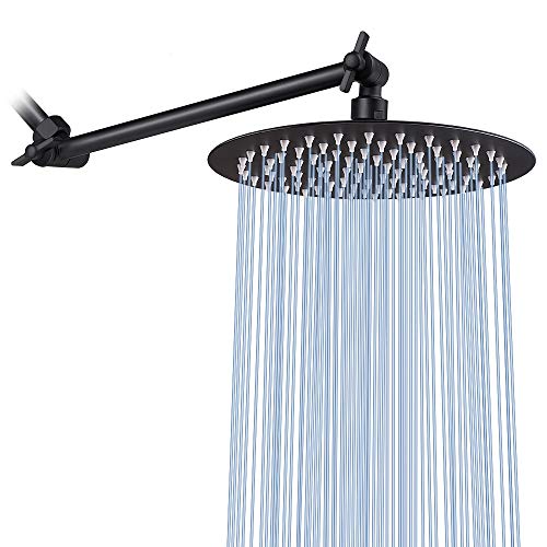 NearMoon Rain Shower Head with 11'' Adjustable Arm, High Pressure Stainless Steel Rainfall Shower, Ultra-Thin Design - Pressure Boosting (8 Inch, Matte Black) - color: Matte Black, size: 8 Inch