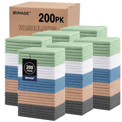 Washcloths Bulk 200 Pack Face Towels, Highly Soft Wash Cloths | Hand Towels, Fast Drying Multi-Purpose Microfiber Cleansing Cloths for Hotel, Spa, and Salon -Multicolor (12" x 12") - color: Multicolor