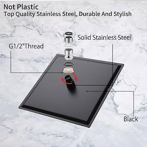 Rain Shower Head Black with Extension Arm 10 Inch Square Shower Head with 16 Inch Shower Arm Large Stainless Steel Rainfall Showerhead Matte Black Waterfall Full Body Coverage - color: Black, size: 10inch