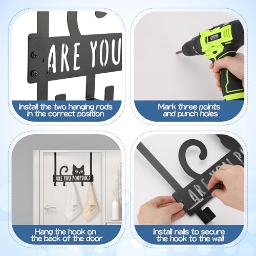 Kathfly Black Cat Over the Door Hooks Towel Hooks Heavy Duty Hanging Towel Rack Over Door Hanger, 5 Coat Hanger for Bedroom Bathroom Kitchen - color: Black, style: Cat