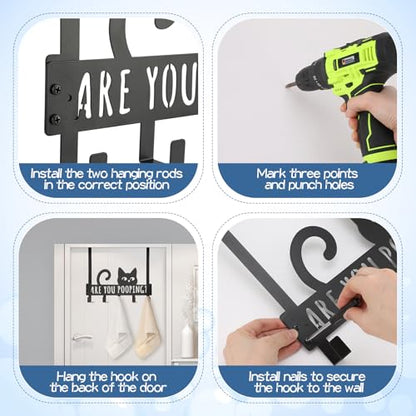 Kathfly Black Cat Over the Door Hooks Towel Hooks Heavy Duty Hanging Towel Rack Over Door Hanger, 5 Coat Hanger for Bedroom Bathroom Kitchen - color: Black, style: Cat