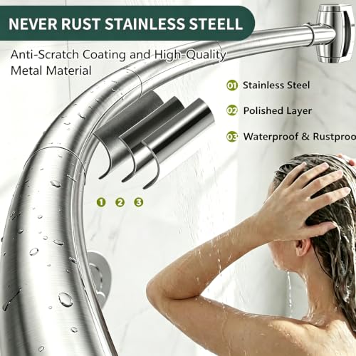 Brushed Nickel Curved Shower Curtain Rod for Bathroom 33-78 In Adjustable Rounded Shower Rod, RustProof Stainless Steel Non-Slip Bowed Shower Rods for Bathtub, Stall Extra Shower Space Need Drilling - color: Brush Nickel