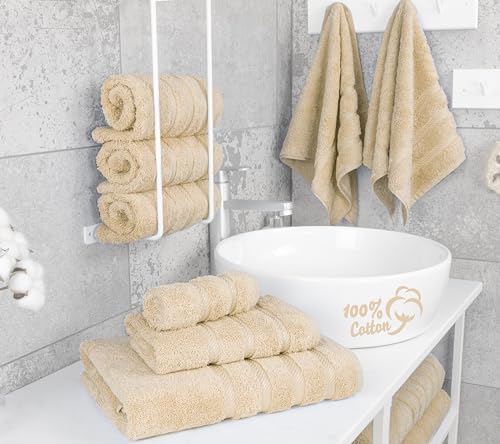 American Soft Linen 100% Cotton Luxury Turkish Towels, 6 Piece Towel Set | Soft Absorbent Quick Dry OEKO Tex Standard 100 Certificated Durable Machine Washable Premium Hotel Quality - color: Beige, size: (27"x54") + (16"x28") + (13"x13")