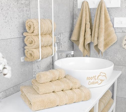 American Soft Linen 100% Cotton Luxury Turkish Towels, 6 Piece Towel Set | Soft Absorbent Quick Dry OEKO Tex Standard 100 Certificated Durable Machine Washable Premium Hotel Quality - color: Beige, size: (27"x54") + (16"x28") + (13"x13")