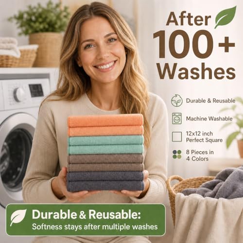 Wash Cloths 8 Pack, 400GSM Reusable Makeup Remover Cloth for Daily Skincare | 12 x 12 Inch Microfiber Face Cleansing Towels, Soft Makeup Remover Towels for Sensitive Skin, Machine Washable Face Towels - color: Mixedcolor