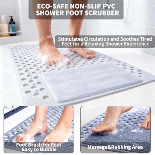 Bath Tub Shower Mat with Soft Shower Foot Scrubber Mat for Massage,Non Slip Bathtub Mat with Strong Suction Cups, Silicone Shower Foot Scrubber Mat (Dusty Blue, 27.5" X 15.7"(Rectangular)) - color: Dusty Blue, size: 27.5" x 15.7" (Rectangular)