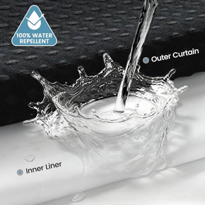 EUTXL 256GSM No Hook Waffle Weave Shower Curtain with Liner, 71x74, Black | Snap in Liner, Extra Thick, Heavy Drape, 3 in 1 Hotel Style Bath Curtain Set, Quick Dry, with Magnets, Waterproof & Washable - color: Black, size: 71"W x 74"L (Pack of 1)