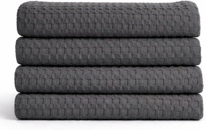 Bath Towels - 4 Pack Waffle Weave Bath Towels for Bathroom, 30x60 Inch, Cotton Towel Ultra Soft, Lightweight, Oversized, Lint Free - Steel Grey