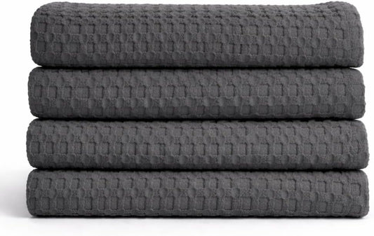 Bath Towels - 4 Pack Waffle Weave Bath Towels for Bathroom, 30x60 Inch, Cotton Towel Ultra Soft, Lightweight, Oversized, Lint Free - Steel Grey