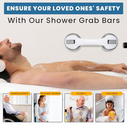 12-Inch Suction Grab Bars for Bathtubs and Showers - 2 Pack Heavy-Duty Bathroom Safety Handles for Seniors and Shower Chairs (Gray/White) Grab Bars can be attached to Tiles, Glass & Hard Plastic ONLY.