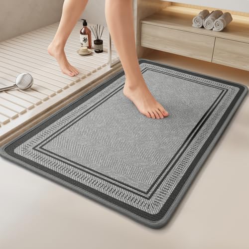 Thin Bathroom Rugs Fit Under Door, Non Slip Bath Mat 24"x35" Grey | Absorbent Quick Dry Bath Mats for Bathroom, Rubber Backing Bath Rugs, Low Pile Shower Mat Outside Shower, Sink, Easy Clean - color: Grey, size: 24"x35"