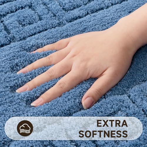 Pauwer Bathroom Rugs Sets 3 Piece, Plush Absorbent Bath Rug, Blue | Microfiber Bath Mat Set, Non Slip Washable, Quick Dry Floor Carprt, Soft U Shaped Toilet Mats For Bathroom Shower Sink - color: Blue