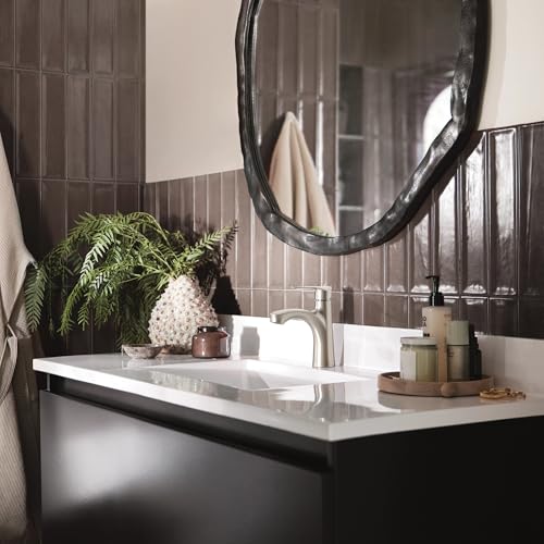 Moen Findlay Spot Resist Brushed Nickel Single-Handle Bathroom Faucet, Single-Hole Setup with Deckplate, 84516SRN - color: Spot Resist Brushed Nickel