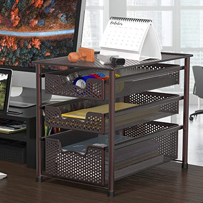 Simple Houseware Stackable 3 Tier Sliding Basket Organizer Drawer, Bronze (Pack of 2) - color: Bronze, size: 3-Tier (Pack of 2)