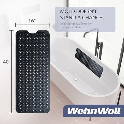 Non-Slip Bath Tub Mat, Extra Large 40x16 Inch Shower Mat with Suction Cups & Drain Holes, Quick Dry Soft Mat for Bathroom Floor Safety, Bubble Style, Black - color: Black