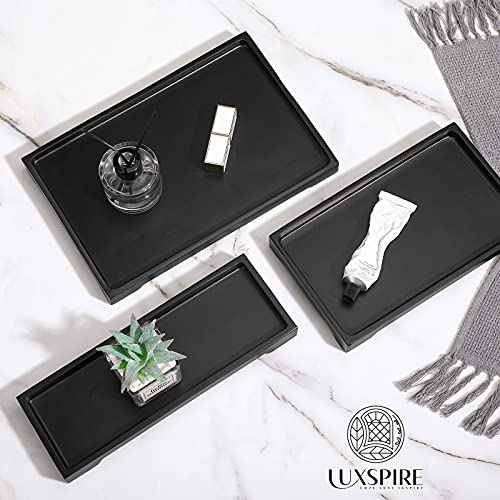 Luxspire Marble Tray for Soap Dispenser Perfume Jewelry, L, Matte Black | 11 x 8 inch, non-slip waterproof resin, easy wipe clean, fits bath kitchen vanity, holds jewelry toiletries soap - color: C - Black, style: Large