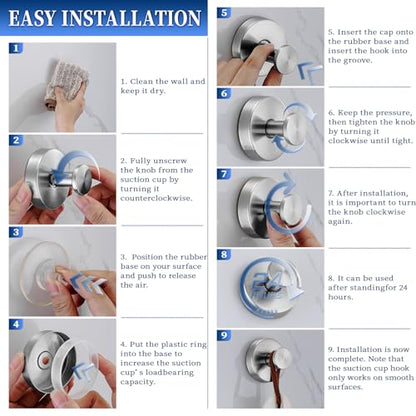Suction Cup Hooks No Drill Stainless Steel Shower Hooks Towel Hook Heavy Duty on Smooth and Non-Porous Surfaces in Bathrooms Kitchen Bedroom (2, Brushed Nickel) - color: Brushed Nickel