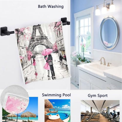 Naanle Beautiful Street View of Paris Eiffel Tower Painting Print Soft Guest Hand Towels Multipurpose for Bathroom, Hotel, Gym and Spa (16" x 30",Pink) - color: Eiffel Tower