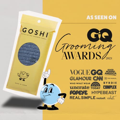 GOSHI Exfoliating Shower Towel - Long Body Scrubber, Grey | For back acne, KP & smooth skin, durable quick dry nylon washcloth, ethically crafted in Gunma, Japan - color: Grey
