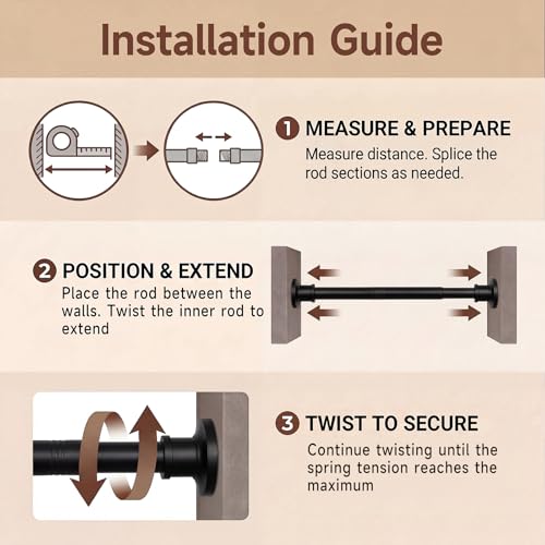 Black Tension Curtain Rod 24 to 64 Inch(2-5.3ft) - Spring Tension Shower Curtain Rod, No Drilling Tension Rod for Curtains Windows Closet Kitchen - color: Black, size: 24-64 Inches
