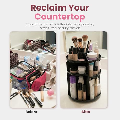 Masirs 360 Rotating Makeup Organizer Countertop, Adjustable Shelf, Black | 360-Degree Rotating Makeup Organizer, Adjustable Shelf Height, Cosmetic Perfume Skincare Storage, Vanity Countertop, Black - color: Black