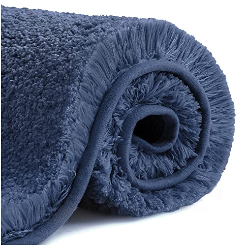 VANZAVANZU Bath Mats Non Slip Ultra Soft Absorbant Microfiber Fluffy Thick Bathroom Rugs Machine Washable (24"x36", Navy Blue) - color: Navy Blue, size: 24"x36"