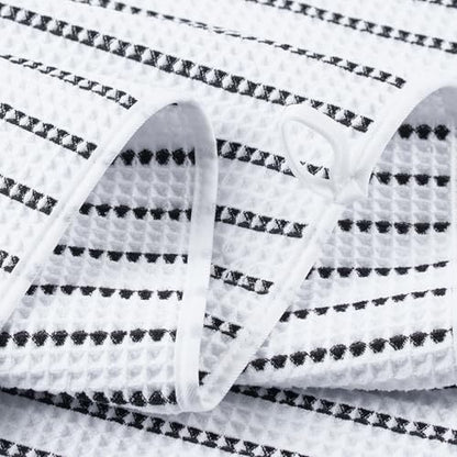 POLYTE 430 GSM Poly Blend Microfiber Quick Dry Waffle Bath Towel, 30x60 in | 4 Pack, Oversize, Lint Free, Body Towel - color: White/Black