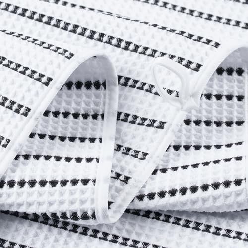 POLYTE 430 GSM Poly Blend Microfiber Quick Dry Waffle Bath Towel, 30x60 in | 4 Pack, Oversize, Lint Free, Body Towel - color: White/Black