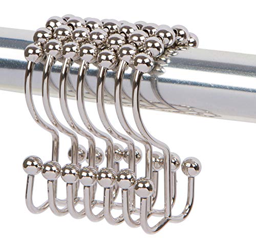 Metal Double Glide Roller Shower Curtain Hooks Rings, Nickel,12pcs | 100% Stainless Steel, Curtain Hooks Rings for Bathroom Shower Rods Curtains and Liners, Easy Glide Rollers - color: Nickel