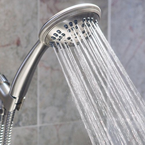 Aqua Elegante Luxury Handheld Shower Head - 2.5 GPM - Brushed Nickel | 6 Function High Pressure Hand Held Showerhead for Low Water Flow with Self-Clean Nozzles, Easy Install Replacement Sprayer - color: Brushed Nickel, size: 2.5 GPM