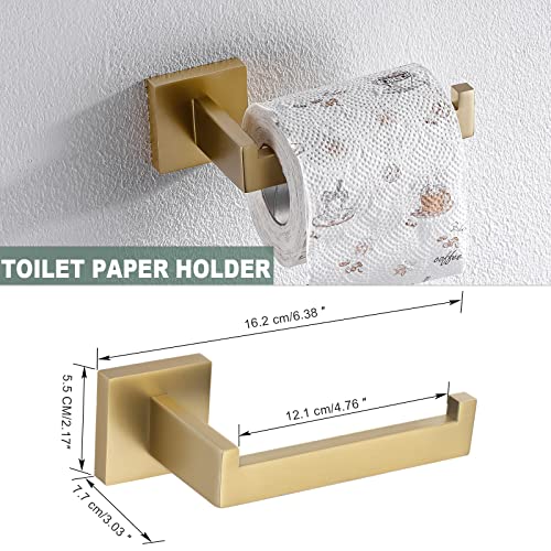 Brushed Gold Bathroom Towel Bar Sets Premium Stainless Steel 4-Piece Bathroom Hardware Set Wall Mounted Square Bathroom Accessories Kit - color: Brushed Dark Gold, size: 4-Pieces Set-A