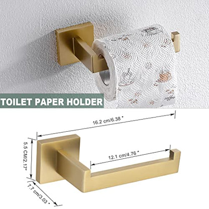 Brushed Gold Bathroom Towel Bar Sets Premium Stainless Steel 4-Piece Bathroom Hardware Set Wall Mounted Square Bathroom Accessories Kit - color: Brushed Dark Gold, size: 4-Pieces Set-A