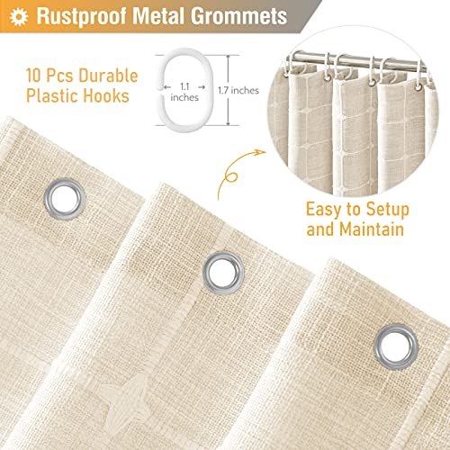 60x72 Boho Farmhouse Linen Heavy Duty Shower Curtain Set, Cream/Beige | Narrow Size, 330GSM Linen Blend, 3-side Tassels, Water Repellent Fabric, 10 Plastic Hooks, Rustic Style, Machine Washable - color: A - Cream, size: 60"W x 72"L (Pack of 1)